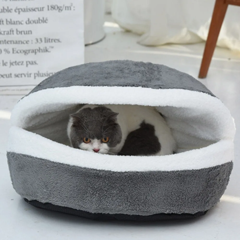 Plush Round Warm Soft Long Plush Pet House Sleeping Bed - onlinemegasale.com