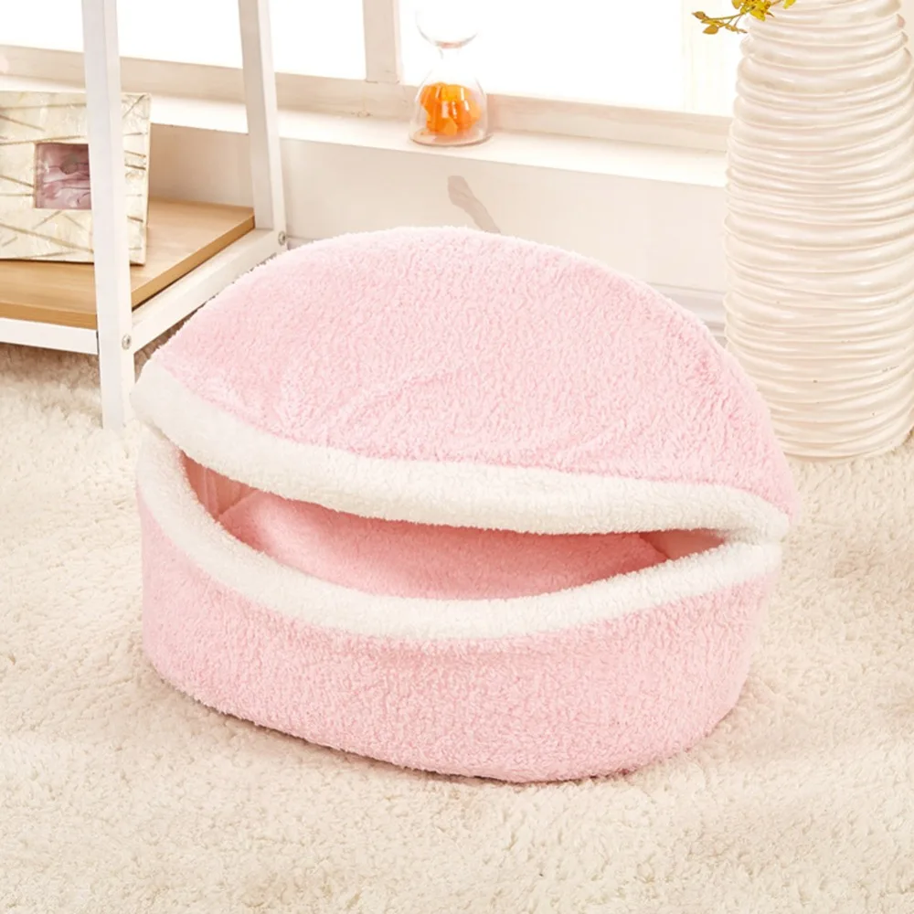 Plush Round Warm Soft Long Plush Pet House Sleeping Bed - onlinemegasale.com