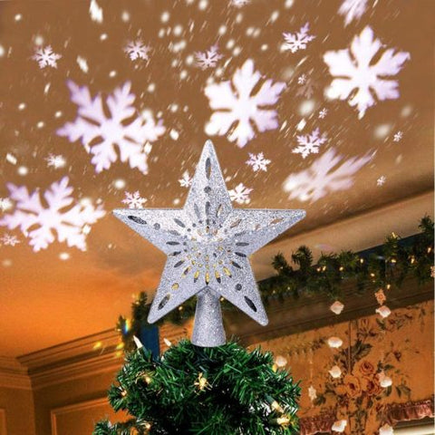 Christmas Tree Top Light Star with LED Projector Lights for Christmas Holiday Party Decoration-Silver - onlinemegasale.com