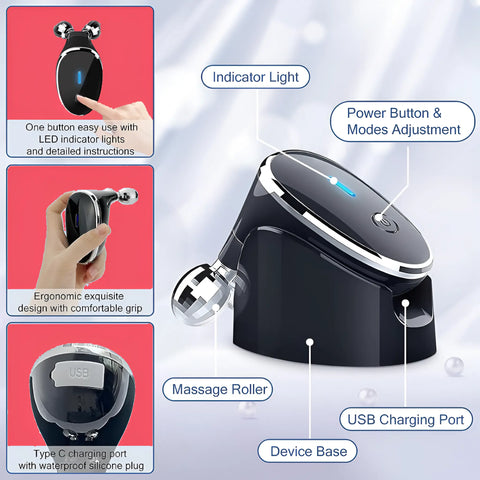 Microcurrent Face Massager Roller - Skin Tightening & Rejuvenation Tool - onlinemegasale.com