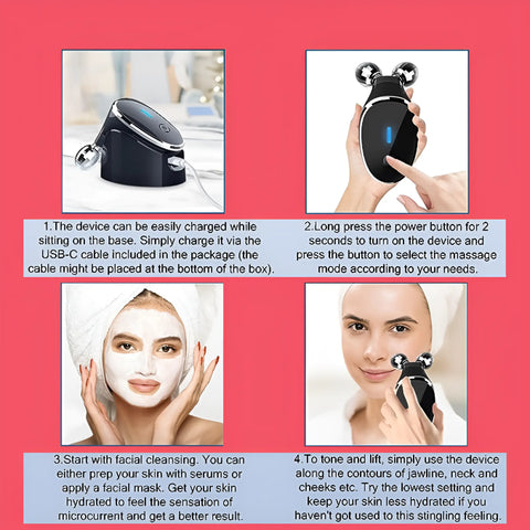 Microcurrent Face Massager Roller - Skin Tightening & Rejuvenation Tool - onlinemegasale.com