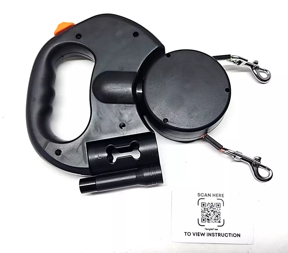 RetractableReflectiveDualPetLeashLead360SwivelDoubleDogWalking-Black0 TangleFree Dual Dog Leash with Tangle-Free Swivel - onlinemegasale.com