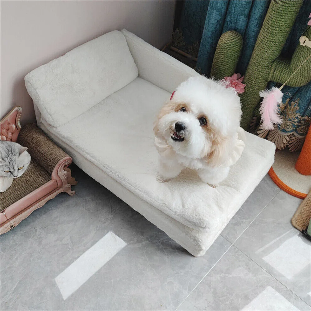 Luxury Elevated Dog Sofa Bed with Backrest Plush Cushion - onlinemegasale.com