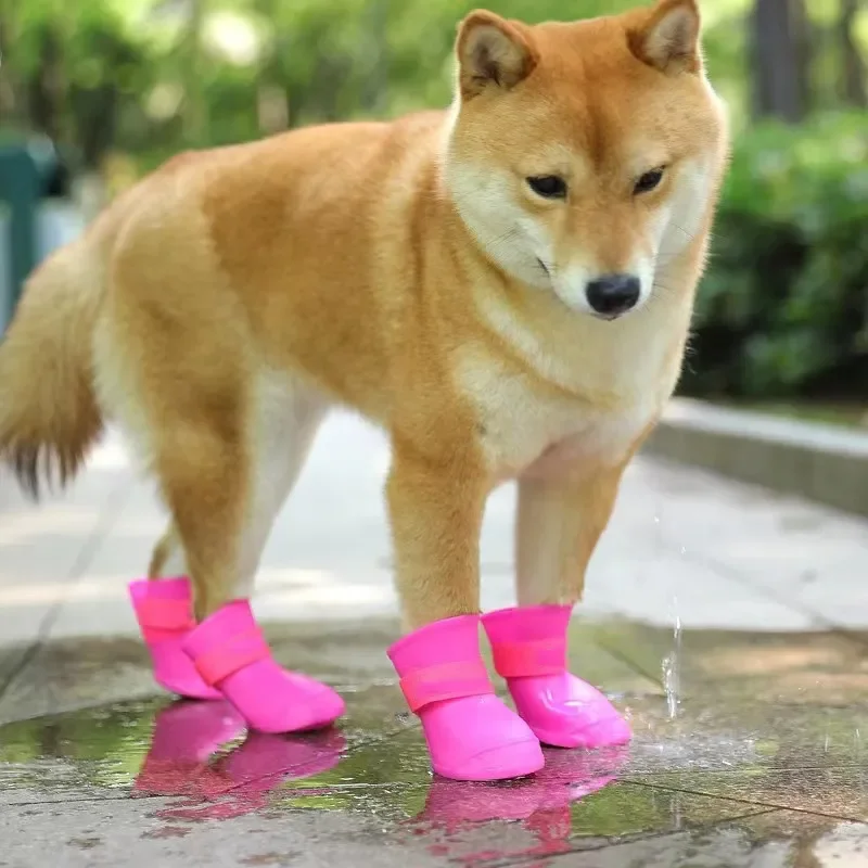 4Pcs Dog Waterproof Rain-shoes Anti-slip Rubber - onlinemegasale.com
