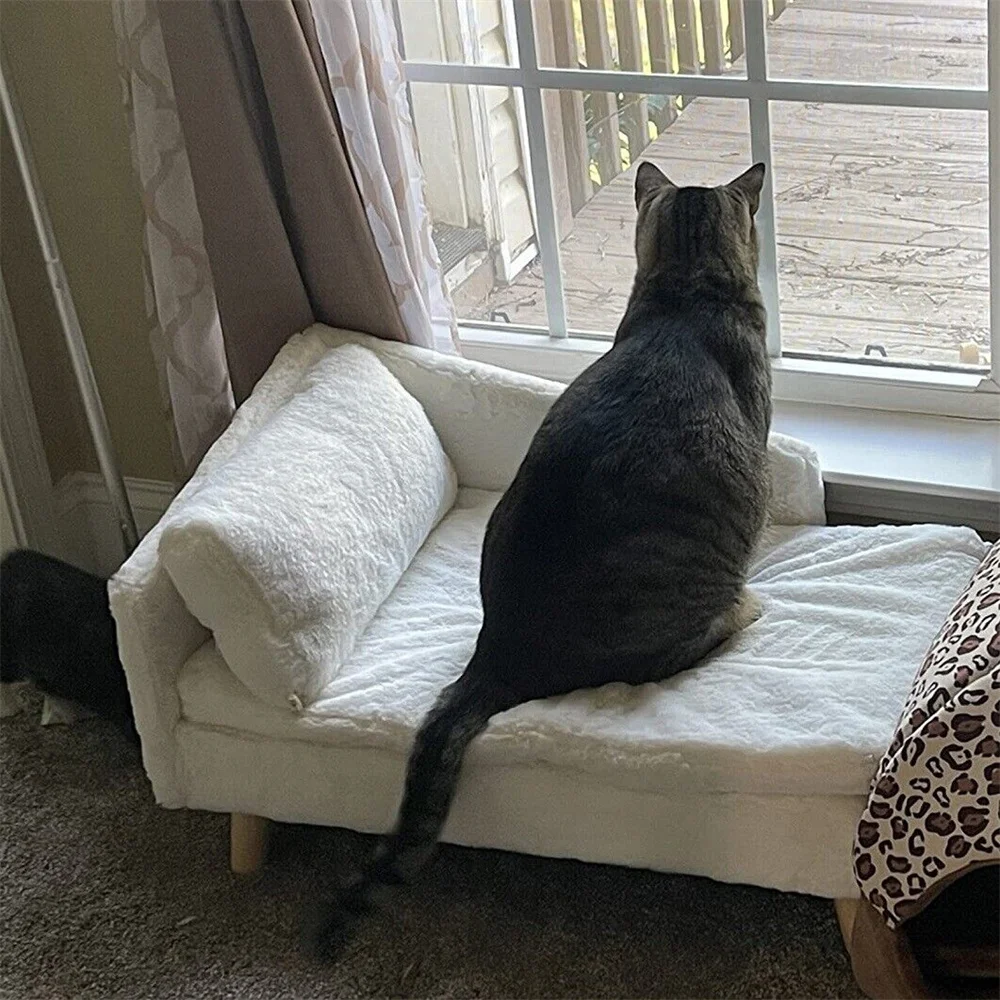 Luxury Elevated Dog Sofa Bed with Backrest Plush Cushion - onlinemegasale.com