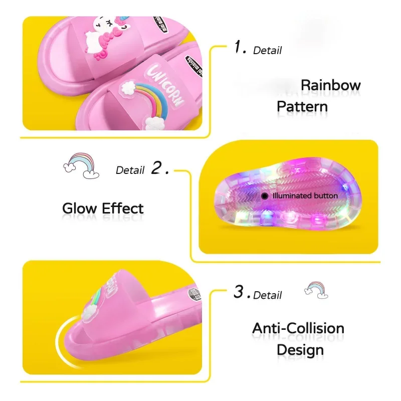 Kids Unicorn Animals Cartoon Prints Lighted Shoes Bathroom Slippers - onlinemegasale.com