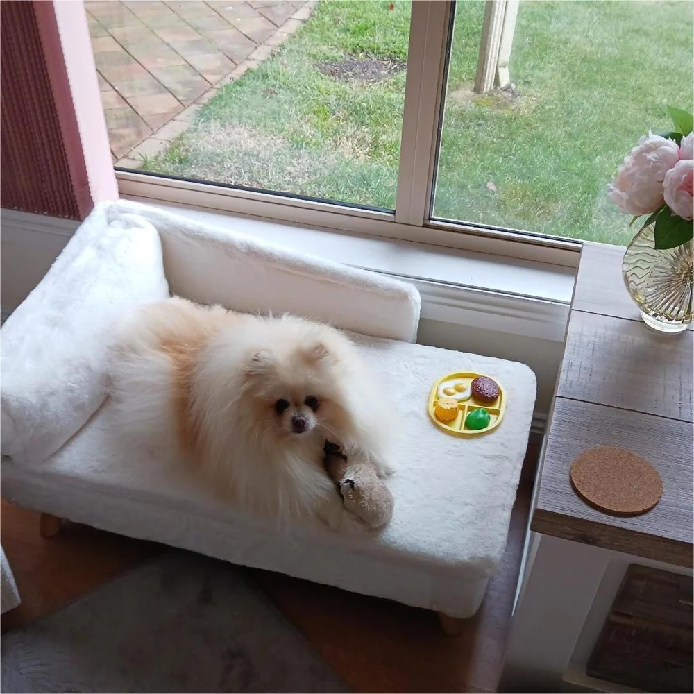 Luxury Elevated Dog Sofa Bed with Backrest Plush Cushion - onlinemegasale.com