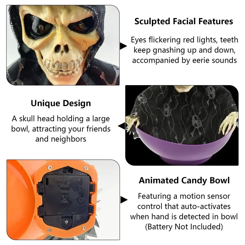Halloween Skull Fruit Plate Spooky Electric Skeleton Candy Holder - onlinemegasale.com