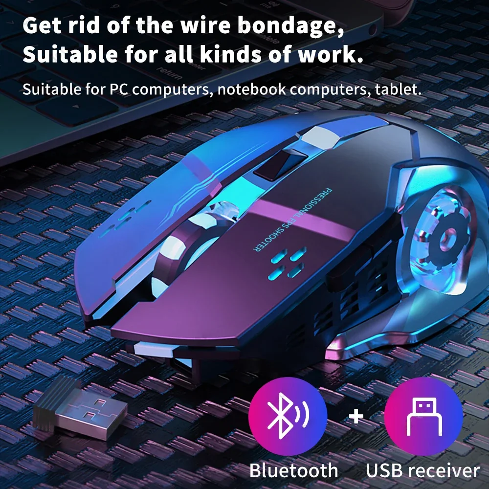 Rechargeable Wireless Mouse Gaming Computer Silent Bluetooth Mouse USB Mechanical E-Sports Backlight PC Gamer Mouse For Computer - onlinemegasale.com
