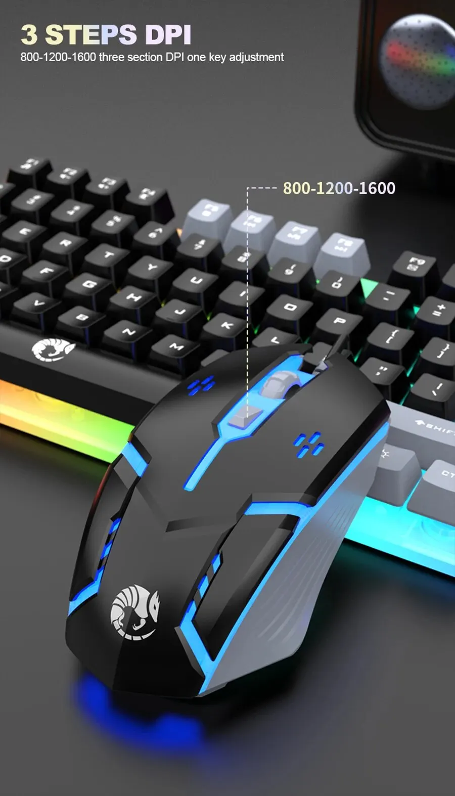 RAIKU T26 Wired 104 Keys Membrane Keyboard And Mouse Suit Kinds of Colorful Lighting Gaming and Office For Windows and IOS - onlinemegasale.com