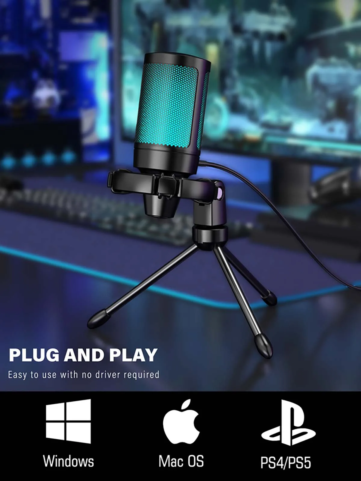 AmpliGame by FIFINE RGB USB Gaming Microphone with Light-touch Mute,Condenser Mic with Tripod for PC,PS4/5,Laptop Streaming-A2 - onlinemegasale.com AmpliGame by FIFINE RGB USB Gaming Microphone with Light-touch Mute,Condenser Mic with Tripod for PC,PS4/5,Laptop Streaming-A2 - onlinemegasale.com