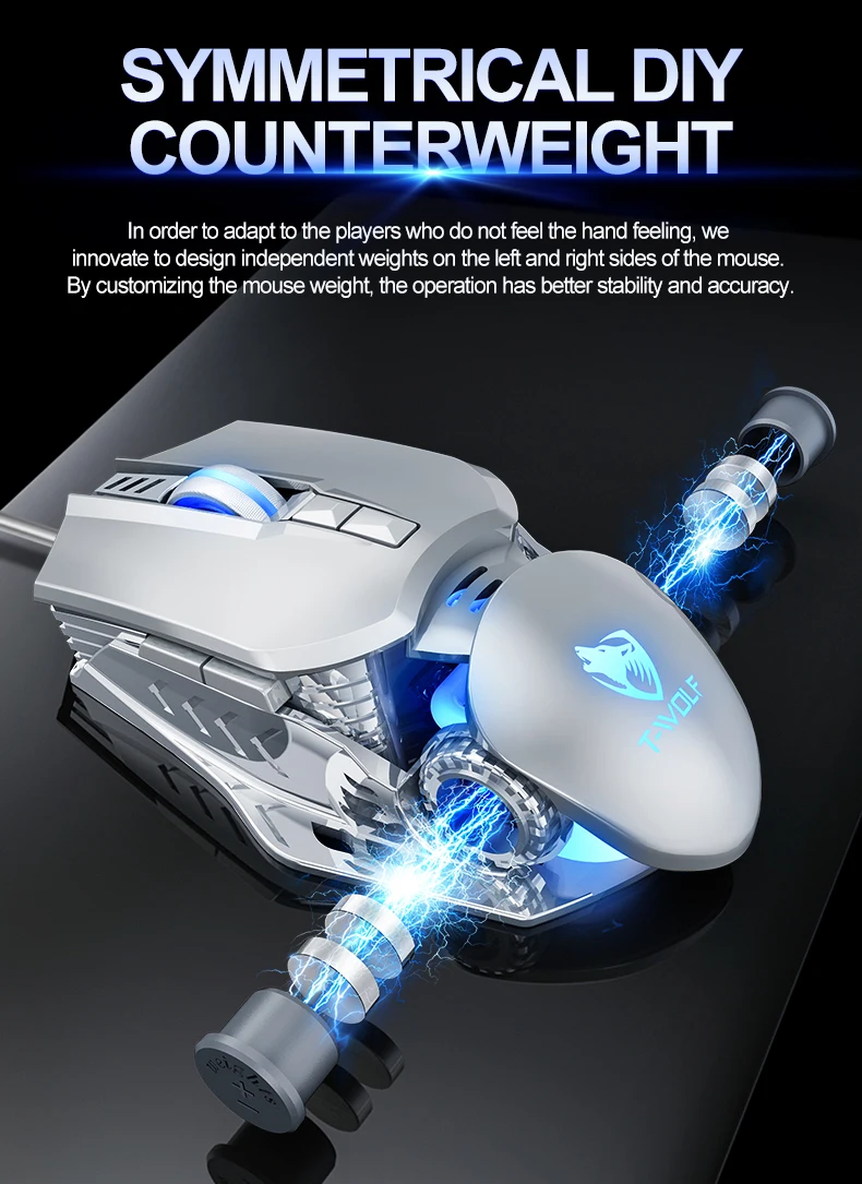 T-WOLF Mechanical Gaming Mouse Mechanical Esports Game Wired Backlit Mouse Laptop Suitable for Metal Rollers - onlinemegasale.com