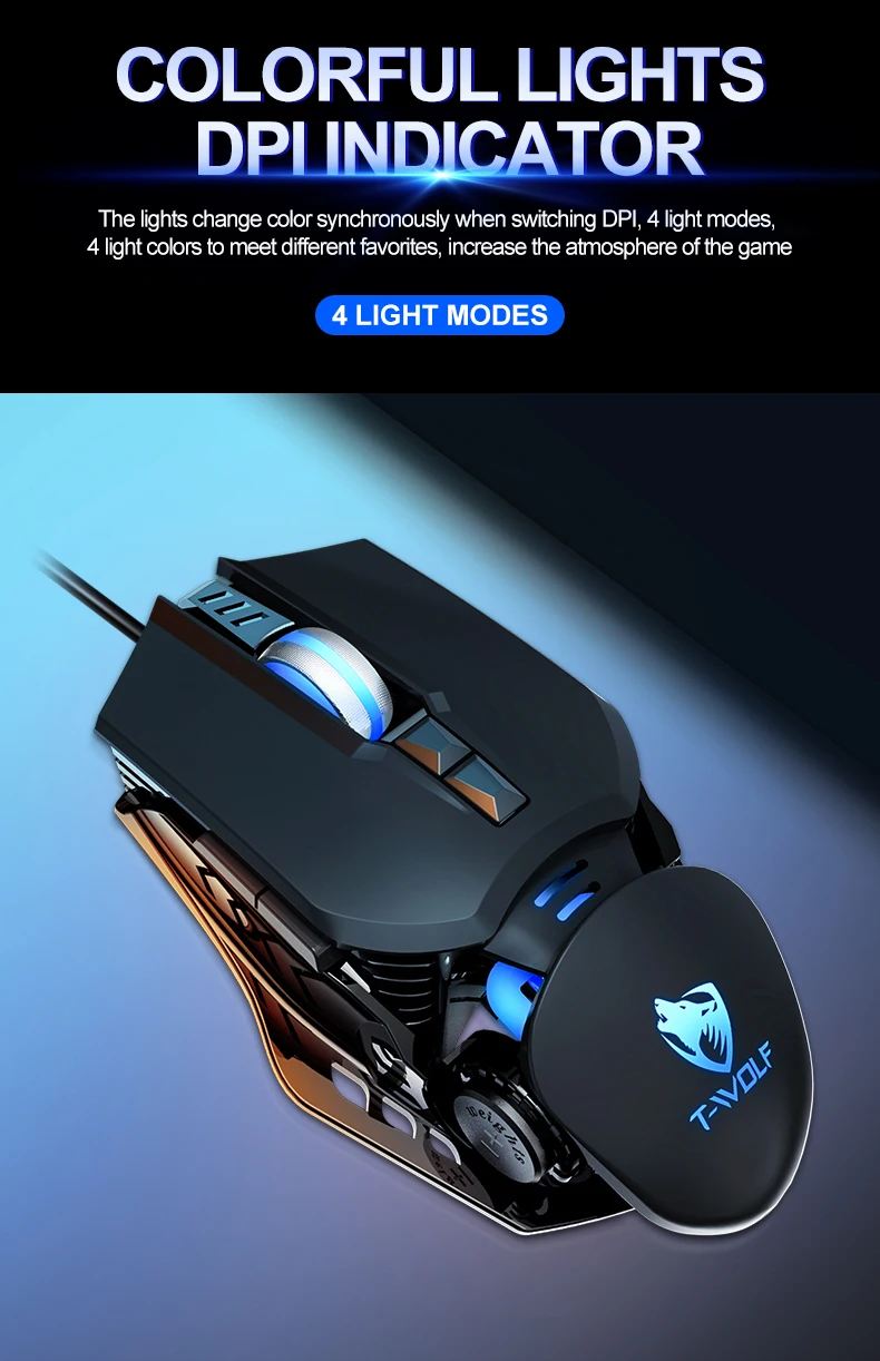 T-WOLF Mechanical Gaming Mouse Mechanical Esports Game Wired Backlit Mouse Laptop Suitable for Metal Rollers - onlinemegasale.com