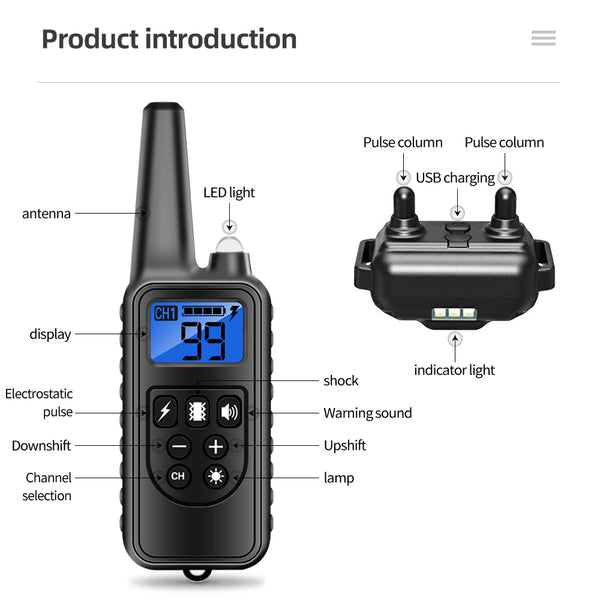800 yd Remote Rechargeable Waterproof Stop Barking Dog Training Collar
