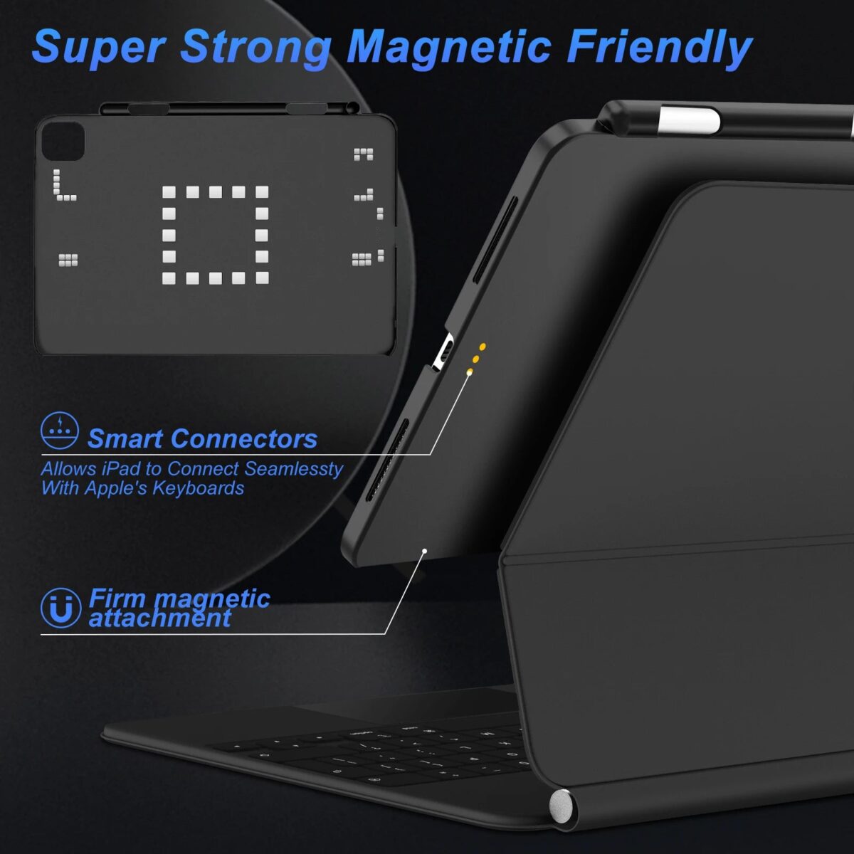 Magnetic Case for iPad Pro 11 13 2024 M4 Air 6 Air 4/5 iPad Pro 12.9 Magic Keyboard Compatible Case Pencil Holder - onlinemegasale.com