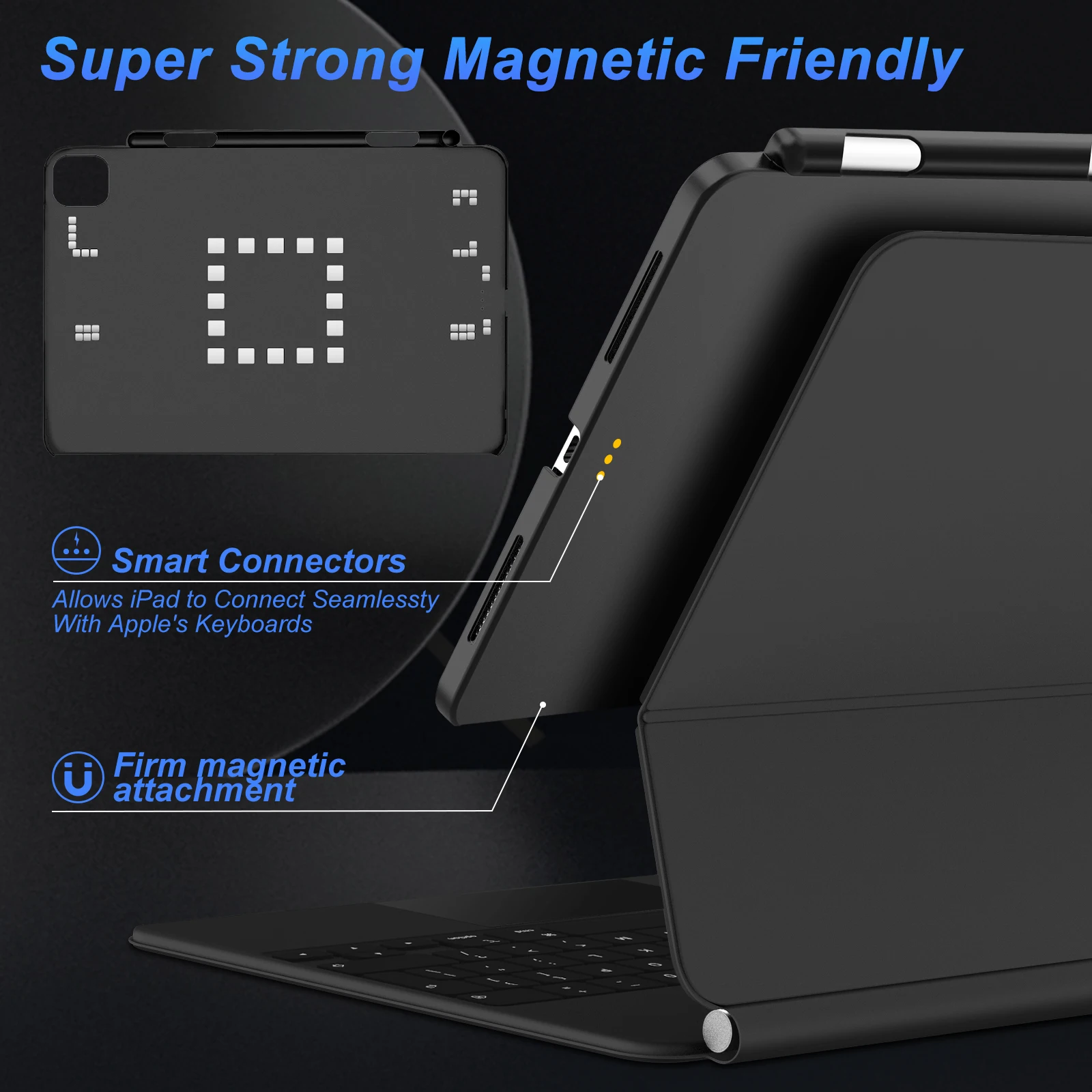 Magnetic Case for iPad Pro 11 13 2024 M4 Air 6 Air 4/5 iPad Pro 12.9 Magic Keyboard Compatible Case Pencil Holder - onlinemegasale.com