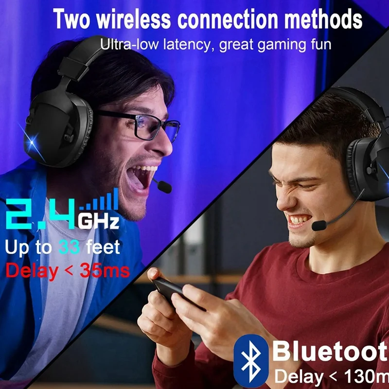 Wireless Gaming Headset With Mic 2.4G Bluetooth Headphone USB 3.5Mm Wired 3 Modes For PC,Laptop,PS4, PS5, Mac - onlinemegasale.com
