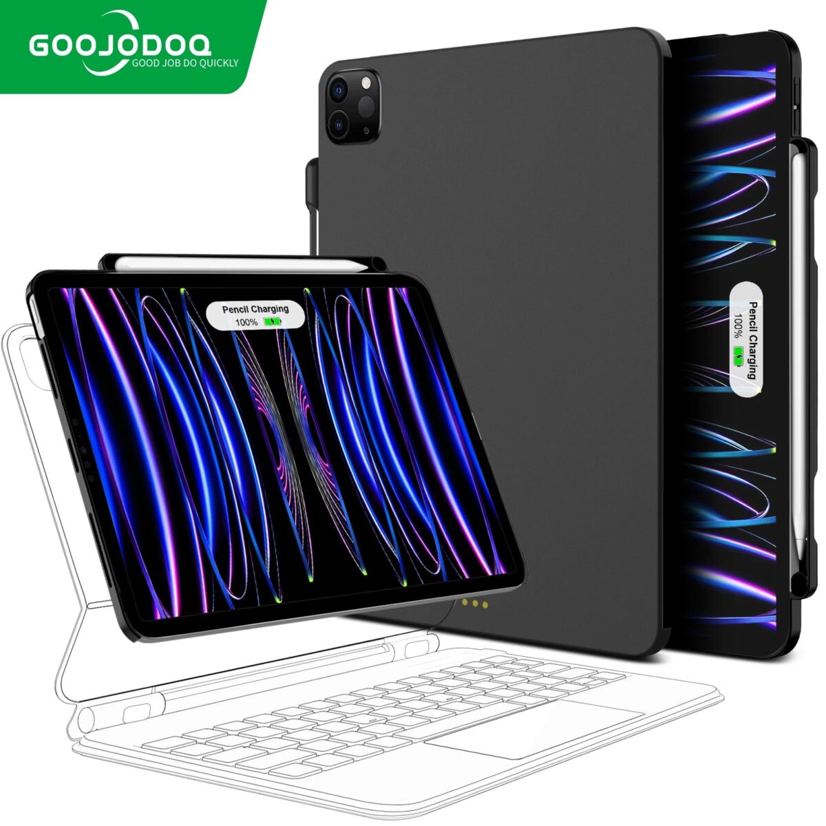 Magnetic Case for iPad Pro 11 13 2024 M4 Air 6 Air 4/5 iPad Pro 12.9 Magic Keyboard Compatible Case Pencil Holder - onlinemegasale.com