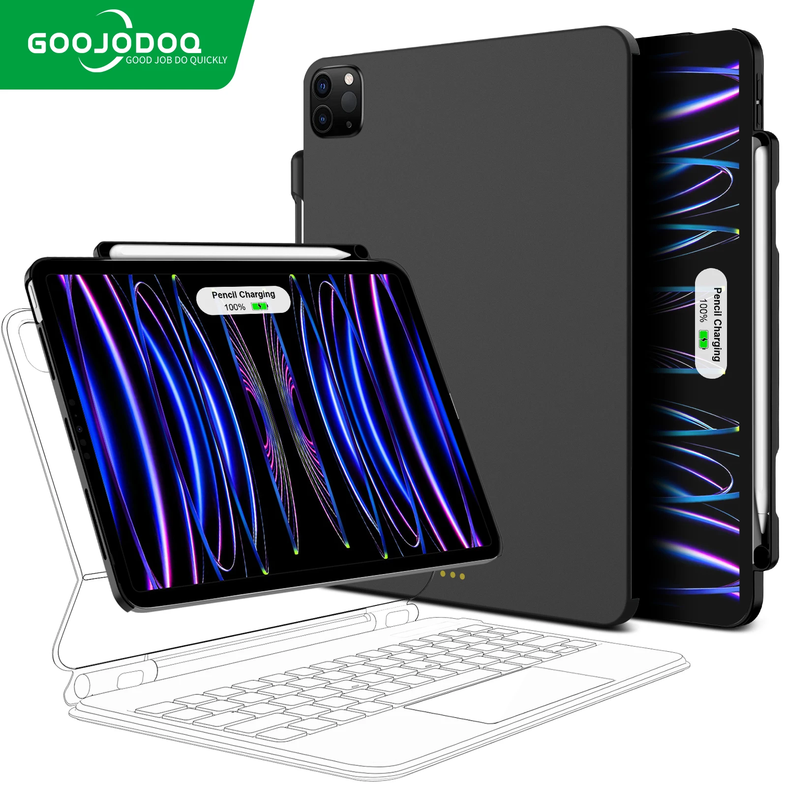Magnetic Case for iPad Pro 11 13 2024 M4 Air 6 Air 4/5 iPad Pro 12.9 Magic Keyboard Compatible Case Pencil Holder - onlinemegasale.com