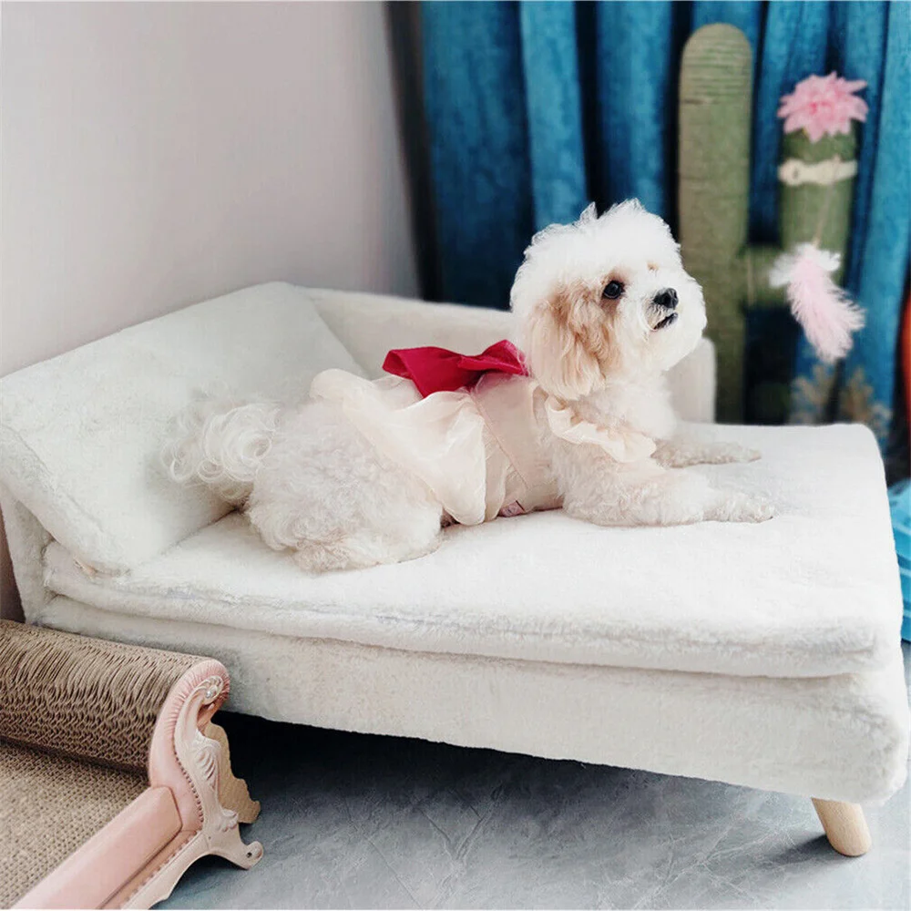Luxury Elevated Dog Sofa Bed with Backrest Plush Cushion - onlinemegasale.com