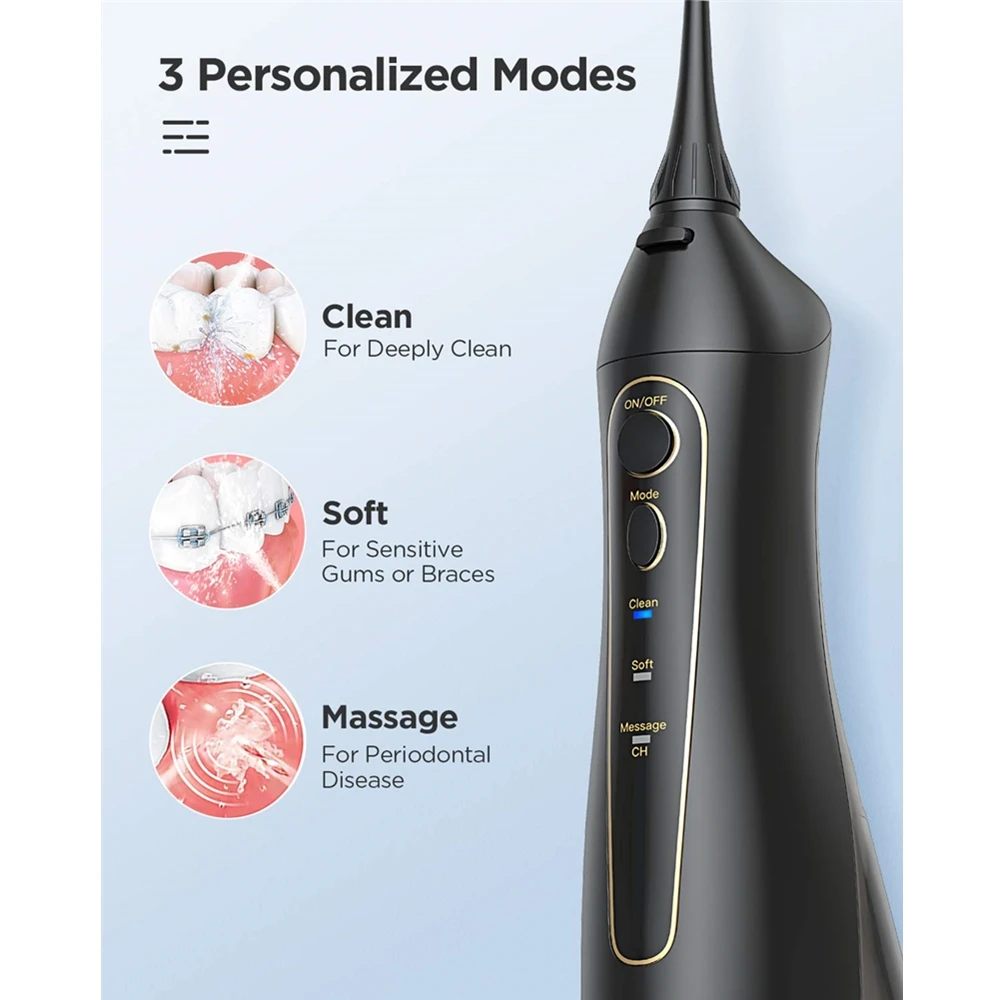 Fairywill Water Flossers Oral Irrigator Rechargeable Portable Dental 3 Modes Water Tank for Teeth 300ML Waterproof Teeth Cleaner - onlinemegasale.com