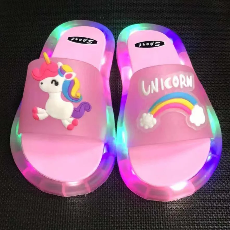 Kids Unicorn Animals Cartoon Prints Lighted Shoes Bathroom Slippers - onlinemegasale.com