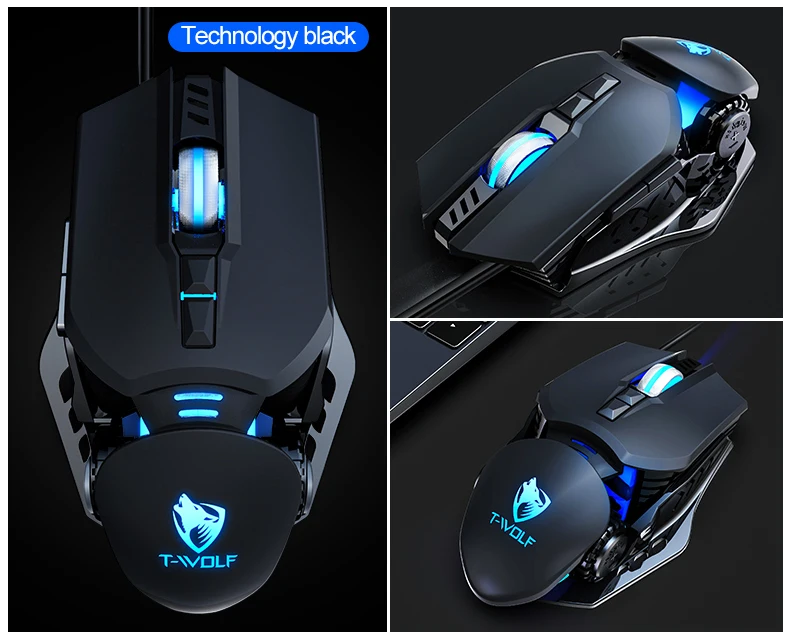 T-WOLF Mechanical Gaming Mouse Mechanical Esports Game Wired Backlit Mouse Laptop Suitable for Metal Rollers - onlinemegasale.com