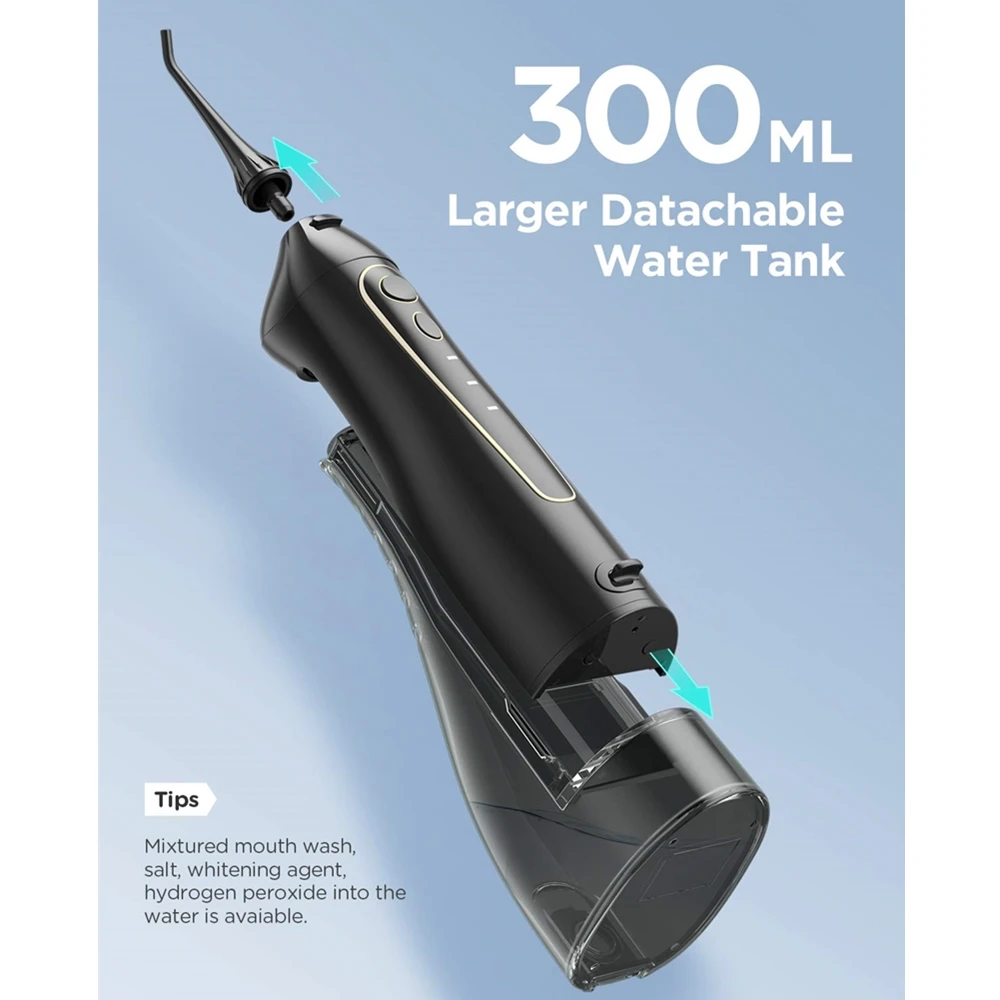 Fairywill Water Flossers Oral Irrigator Rechargeable Portable Dental 3 Modes Water Tank for Teeth 300ML Waterproof Teeth Cleaner - onlinemegasale.com