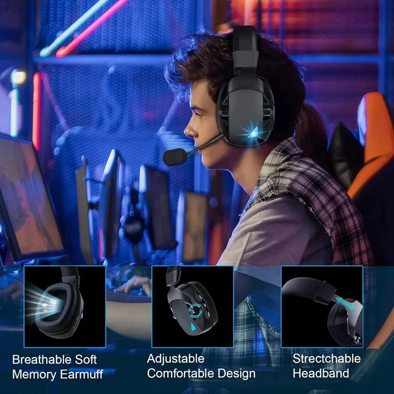 Wireless Gaming Headset With Mic 2.4G Bluetooth Headphone USB 3.5Mm Wired 3 Modes For PC,Laptop,PS4, PS5, Mac - onlinemegasale.com