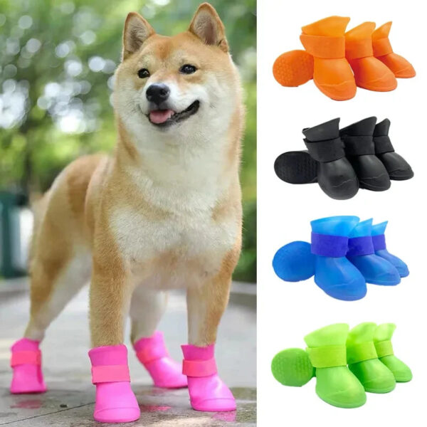 4Pcs Dog Waterproof Rain-shoes Anti-slip Rubber