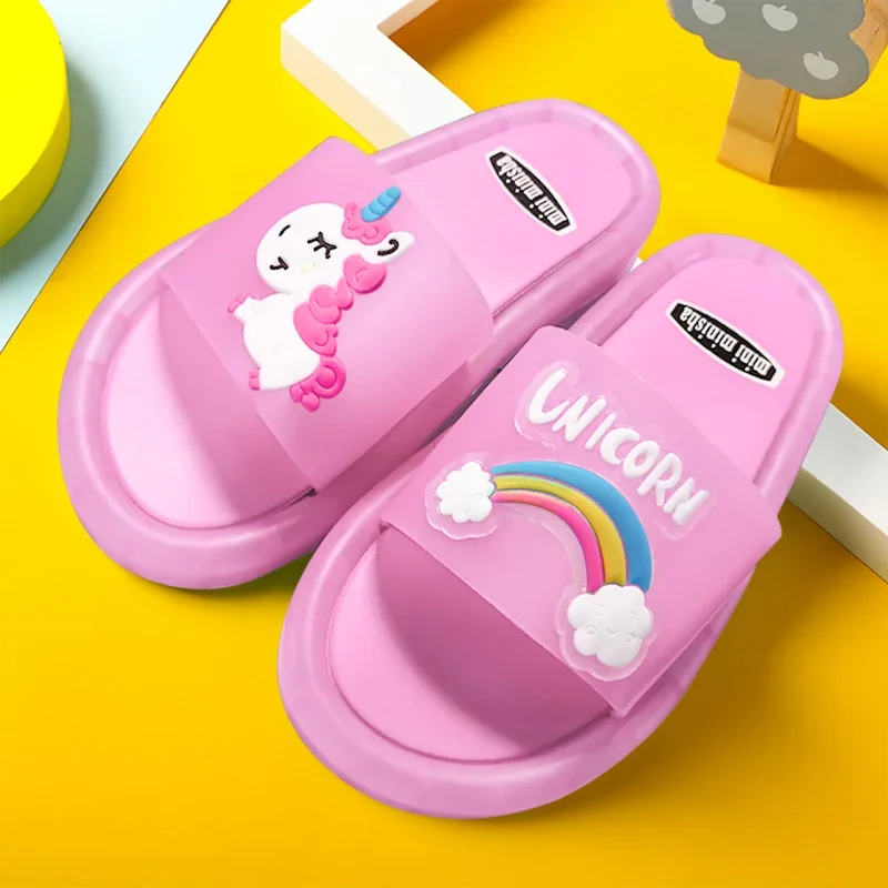 Kids Unicorn Animals Cartoon Prints Lighted Shoes Bathroom Slippers - onlinemegasale.com