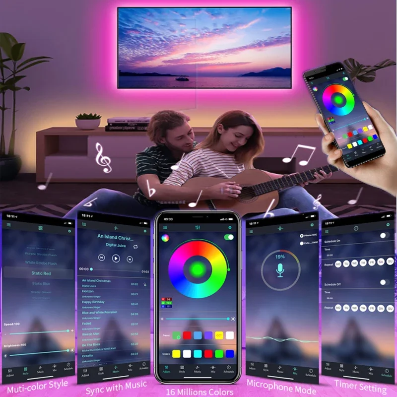 RGB 5050 Led Strip Lights 5V USB 24Keys Bluetooth Wifi Control Flexible Ribbon Color Change Led Lamp Tape for Room Decoration - onlinemegasale.com
