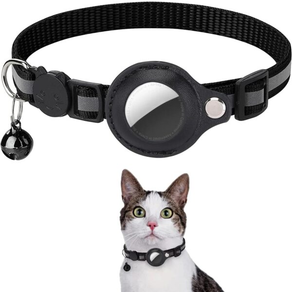 Adjustable Cat Collar with AirTag Holder, Reflective Strips, and Waterproof Bell