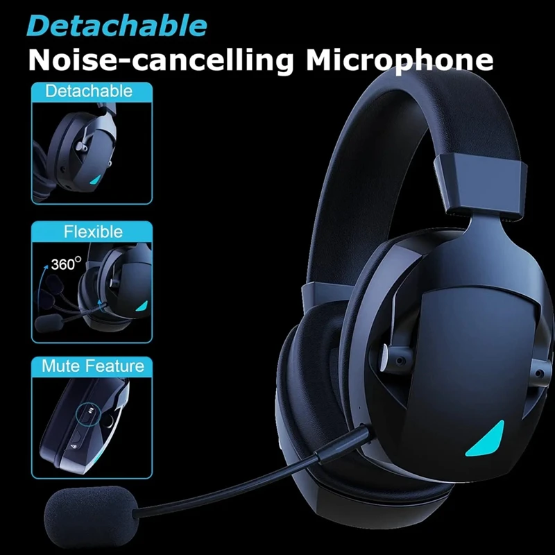 Wireless Gaming Headset With Mic 2.4G Bluetooth Headphone USB 3.5Mm Wired 3 Modes For PC,Laptop,PS4, PS5, Mac - onlinemegasale.com