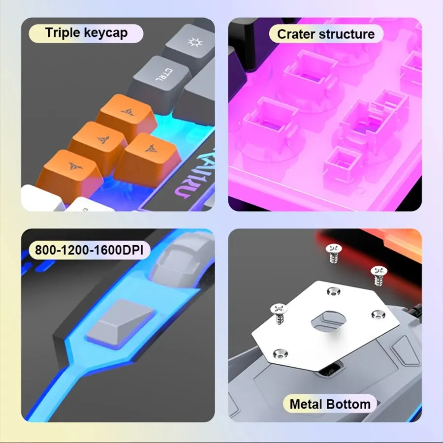 RAIKU T26 Wired 104 Keys Membrane Keyboard And Mouse Suit Kinds of Colorful Lighting Gaming and Office For Windows and IOS - onlinemegasale.com