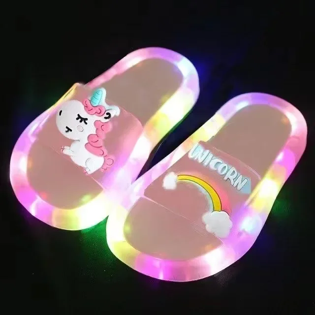 Kids Unicorn Animals Cartoon Prints Lighted Shoes Bathroom Slippers - onlinemegasale.com
