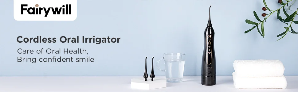 Fairywill Water Flossers Oral Irrigator Rechargeable Portable Dental 3 Modes Water Tank for Teeth 300ML Waterproof Teeth Cleaner - onlinemegasale.com