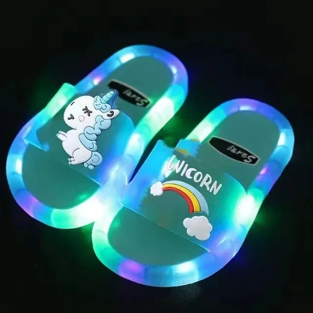 Kids Unicorn Animals Cartoon Prints Lighted Shoes Bathroom Slippers - onlinemegasale.com