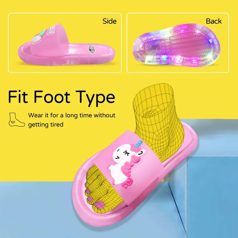 Kids Unicorn Animals Cartoon Prints Lighted Shoes Bathroom Slippers - onlinemegasale.com