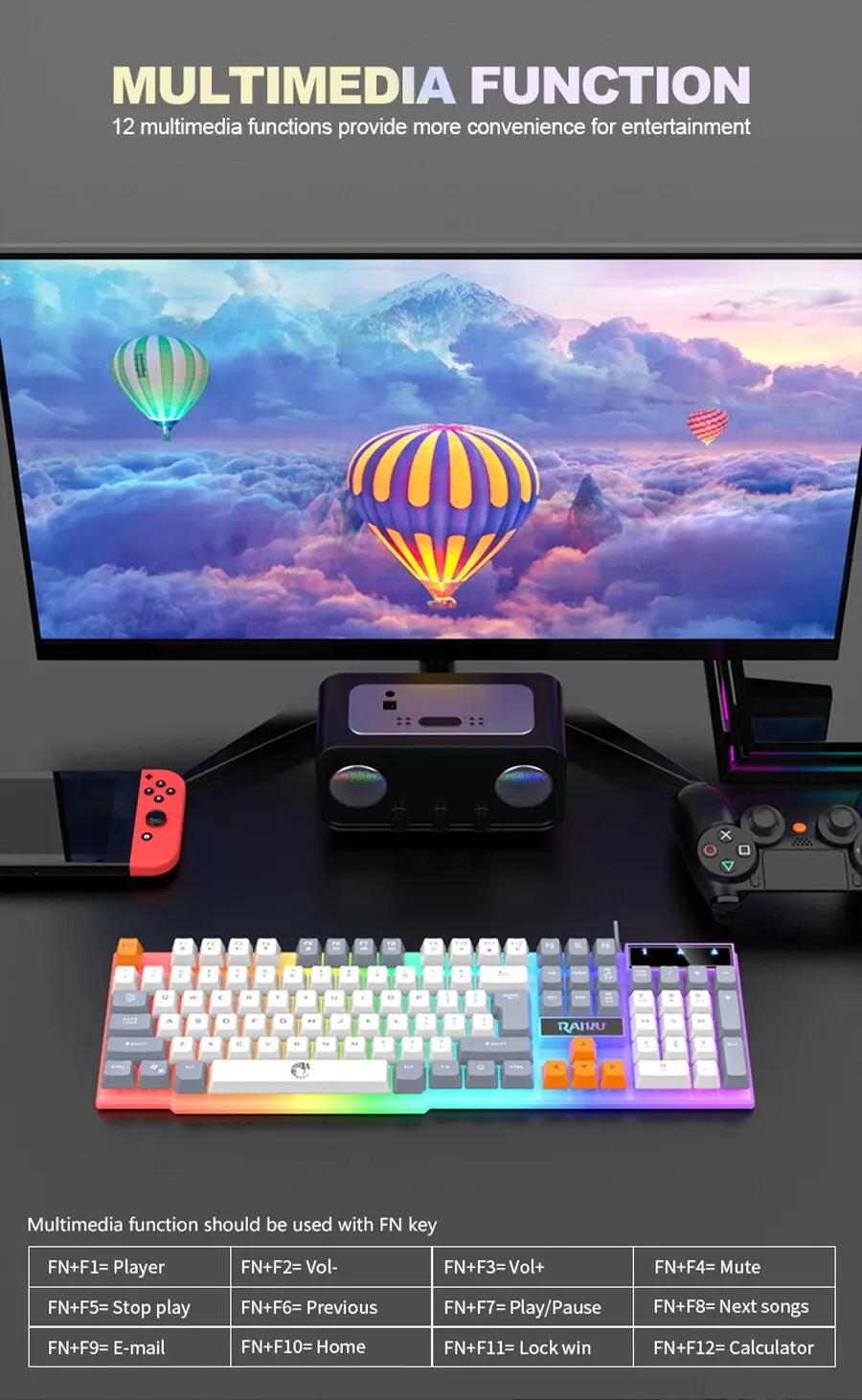 RAIKU T26 Wired 104 Keys Membrane Keyboard And Mouse Suit Kinds of Colorful Lighting Gaming and Office For Windows and IOS - onlinemegasale.com