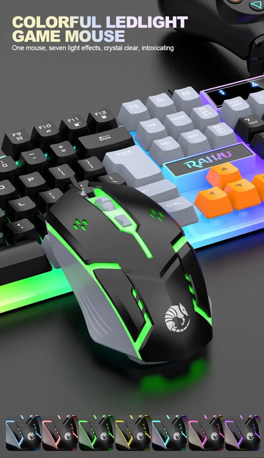 RAIKU T26 Wired 104 Keys Membrane Keyboard And Mouse Suit Kinds of Colorful Lighting Gaming and Office For Windows and IOS - onlinemegasale.com