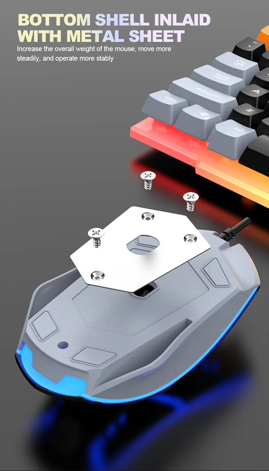 RAIKU T26 Wired 104 Keys Membrane Keyboard And Mouse Suit Kinds of Colorful Lighting Gaming and Office For Windows and IOS - onlinemegasale.com