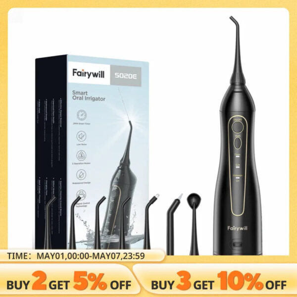Fairywill Water Flossers Oral Irrigator Rechargeable Portable Dental 3 Modes Water Tank for Teeth 300ML Waterproof Teeth Cleaner