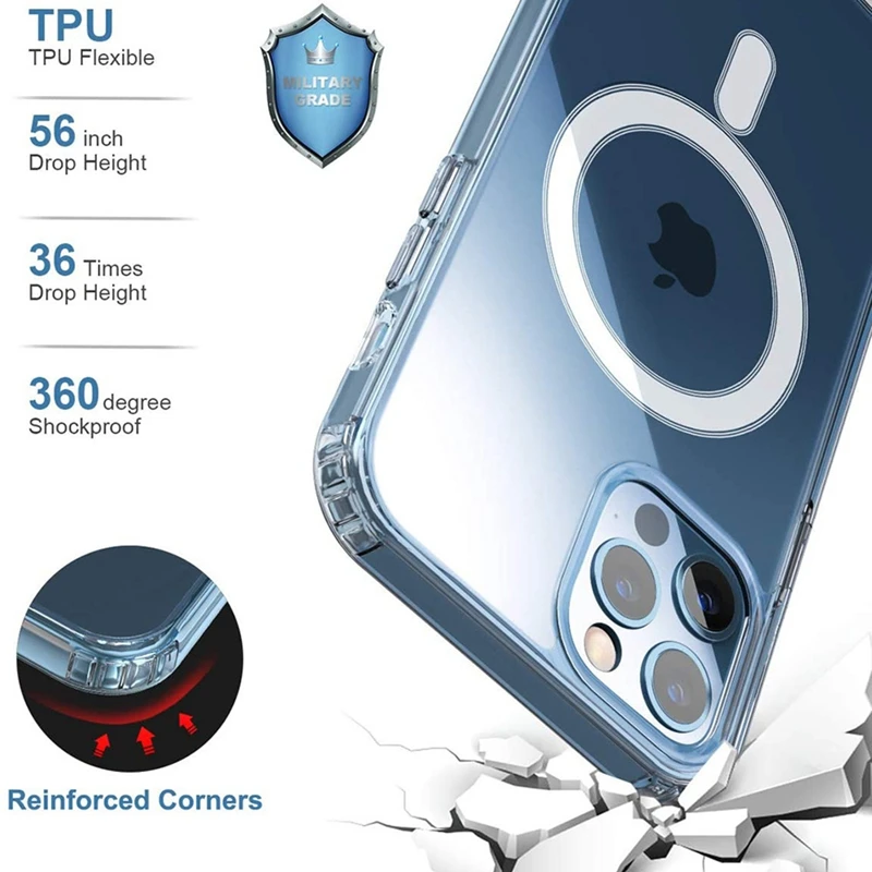 Clear Phone Case For iPhone 11 12 13 14 15 Pro Max For Magsafe Magnetic Wireless Charging Magsafe Case 7 8 XR XsMax Cover Case - onlinemegasale.com