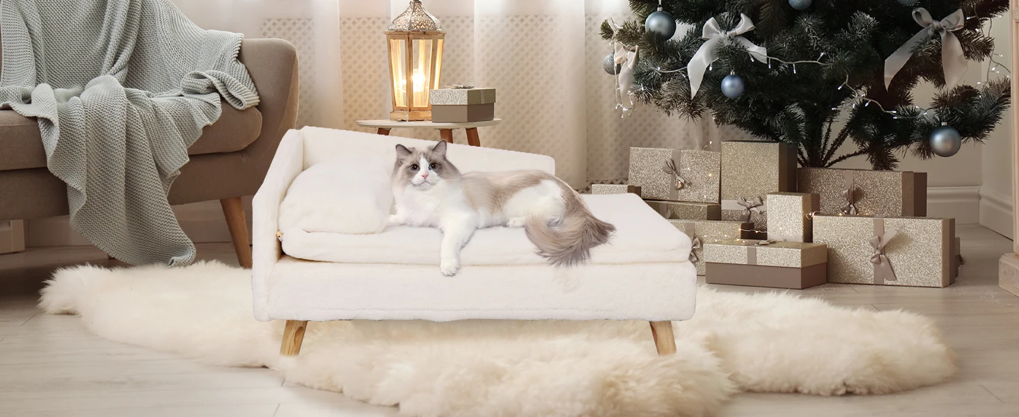 Luxury Elevated Dog Sofa Bed with Backrest Plush Cushion - onlinemegasale.com