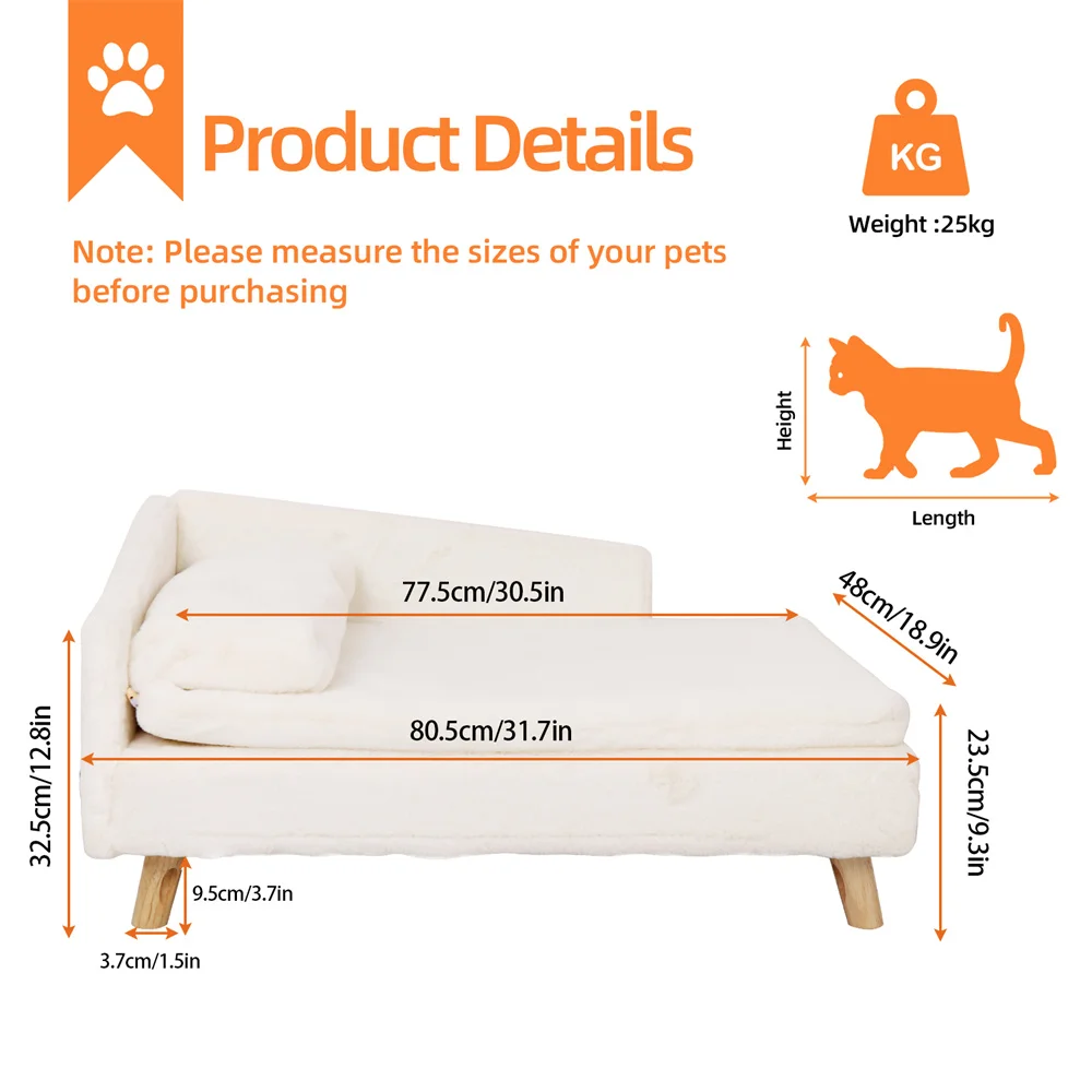 Luxury Elevated Dog Sofa Bed with Backrest Plush Cushion - onlinemegasale.com