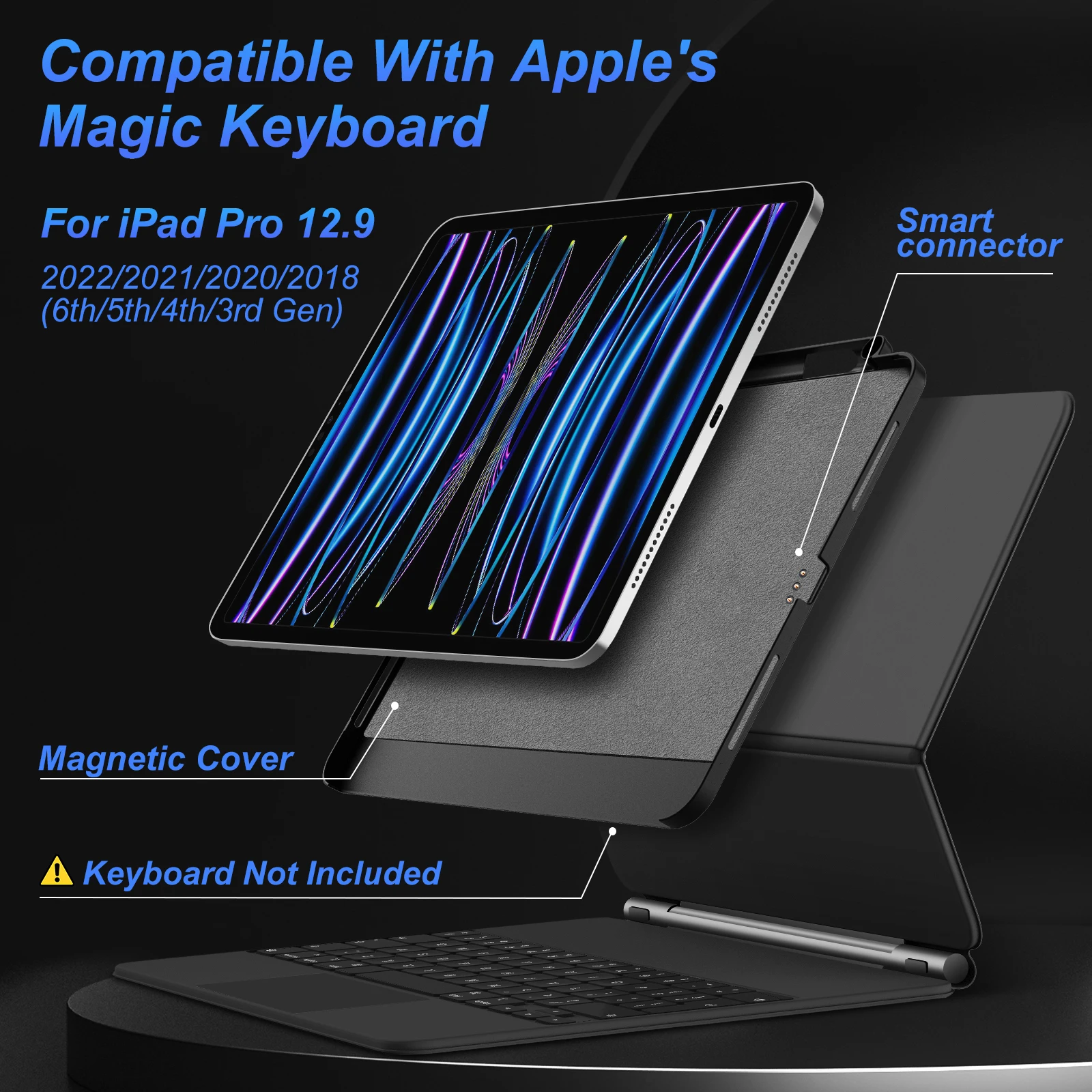 Magnetic Case for iPad Pro 11 13 2024 M4 Air 6 Air 4/5 iPad Pro 12.9 Magic Keyboard Compatible Case Pencil Holder - onlinemegasale.com