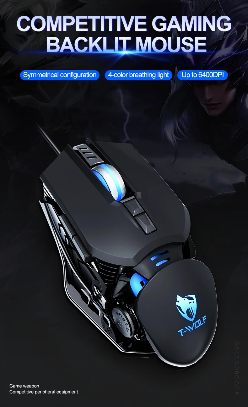 T-WOLF Mechanical Gaming Mouse Mechanical Esports Game Wired Backlit Mouse Laptop Suitable for Metal Rollers - onlinemegasale.com