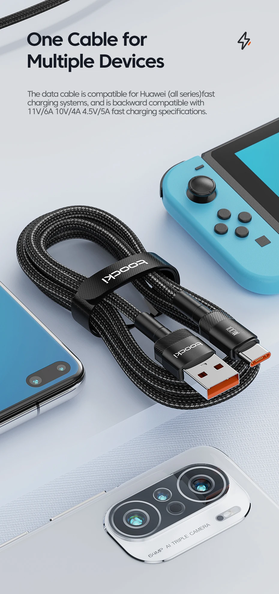 Toocki 100W USB C Cable Super Fast Charge 1M 2M 3M Type C Charger Cable For Huawei Honor Samsung Xiaomi USBC Data Charging Cabo - onlinemegasale.com