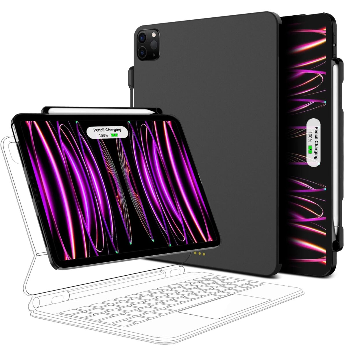 Magnetic Case for iPad Pro 11 13 2024 M4 Air 6 Air 4/5 iPad Pro 12.9 Magic Keyboard Compatible Case Pencil Holder - onlinemegasale.com